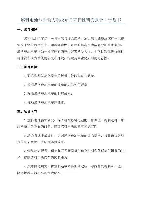 燃料电池汽车动力系统项目可行性研究报告--计划书