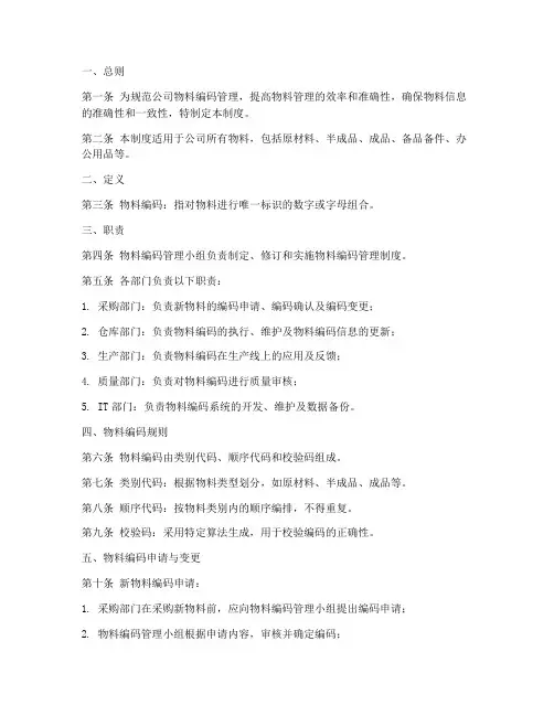 物料编码管理制度模板范文
