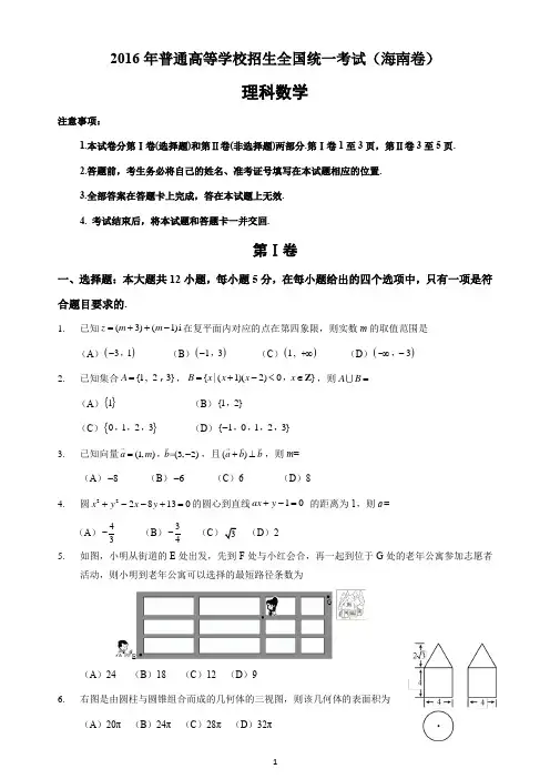 2016年理科数学海南省高考真题含答案