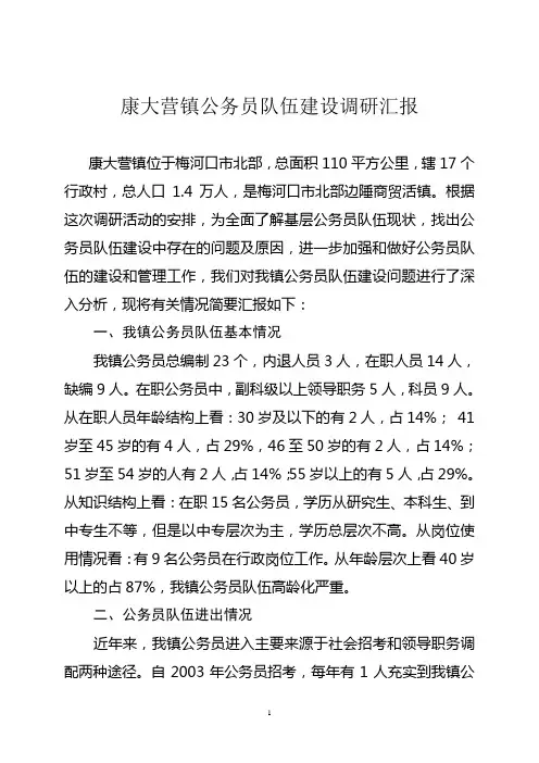 康大营镇公务员队伍建设调研汇报