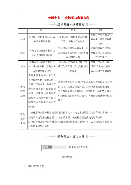 2019版高考数学二轮复习课件+训练：第一部分专题十七坐标系与参数方程讲义理(选修4_4)