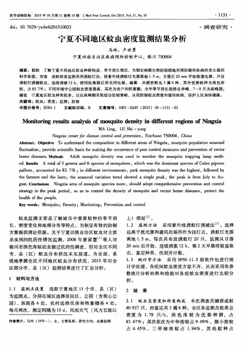 宁夏不同地区蚊虫密度监测结果分析
