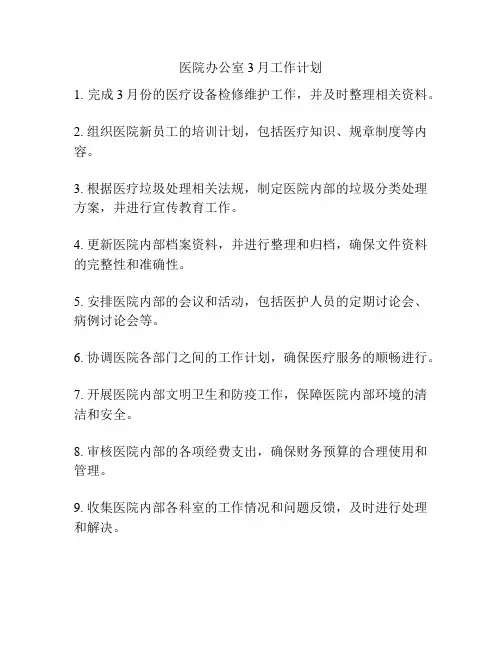 医院办公室3月工作计划