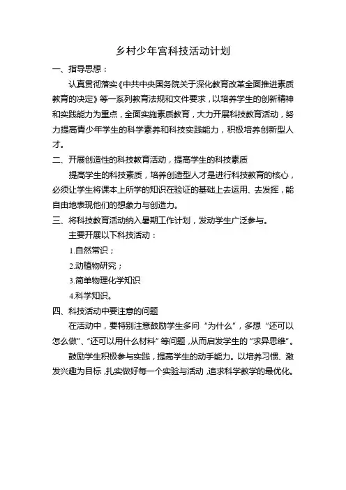 乡村少年宫科技活动计划