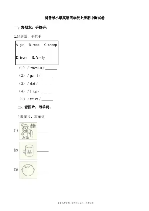 四年级上册英语试题-期中测试卷 科普版(含解析)