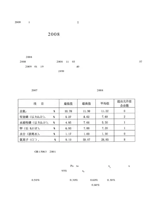 2008年度复混肥料统一样检验结果汇总和数据误差原因分析
