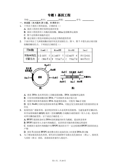 专题1  基因工程-人教版高中生物选修三练习
