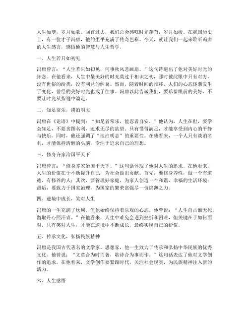 冯唐的人生感言