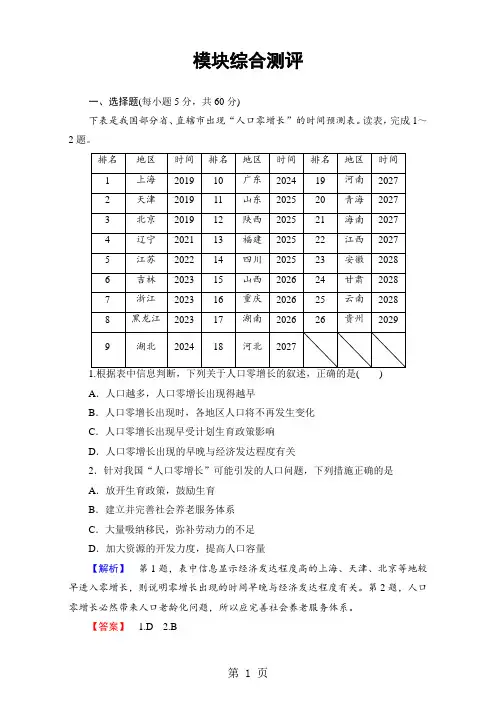 高中地理人教版必修二：全册综合测评 Word版含解析-2019年学习文档