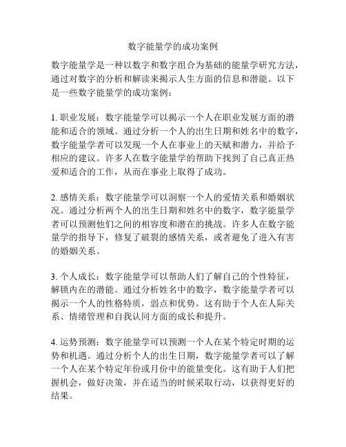 数字能量学的成功案例