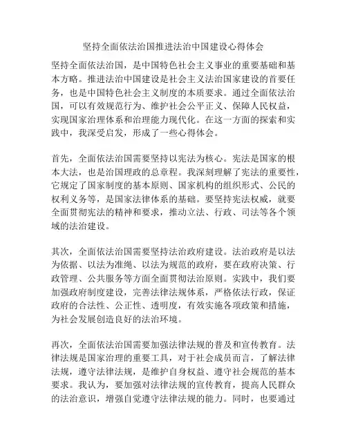 坚持全面依法治国推进法治中国建设心得体会