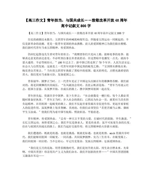 【高三作文】青年担当,与国共成长――致敬改革开放40周年 高中记叙文800字