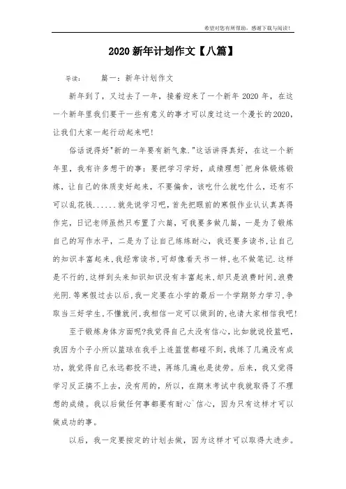 2020新年计划作文【八篇】