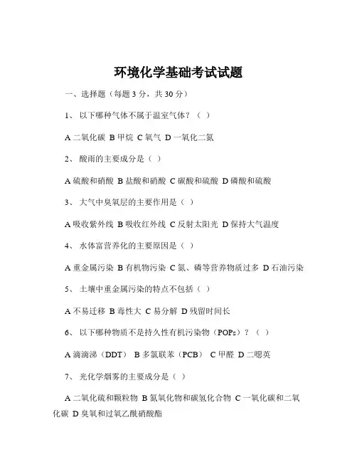 环境化学基础考试试题