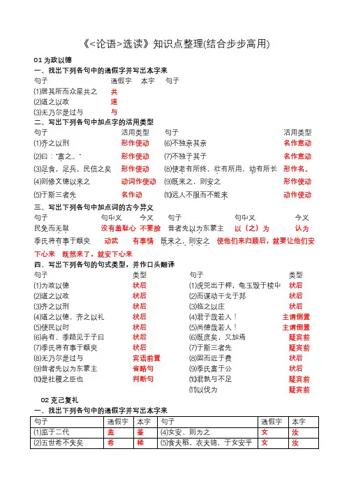论语选读知识点整理
