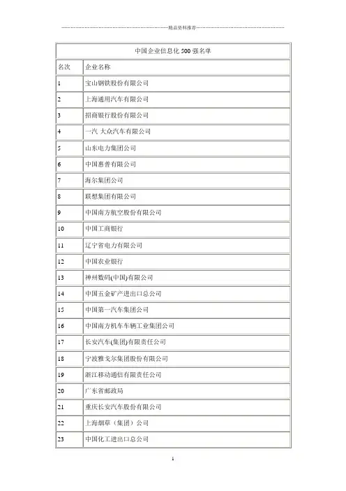 中国企业信息化500强报告及名单