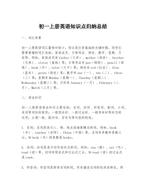 初一上册英语知识点归纳总结