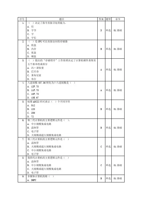 计算机文化基础题库