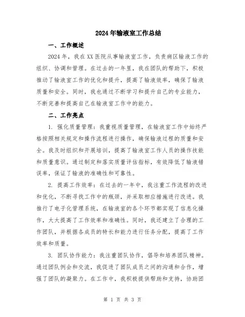2024年输液室工作总结