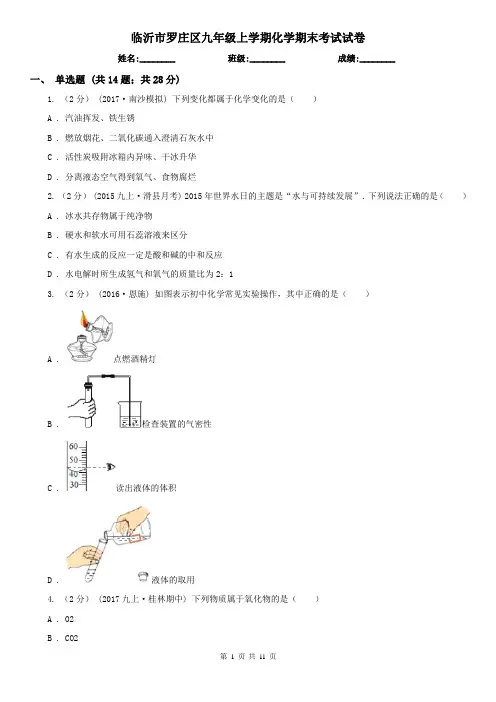 临沂市罗庄区九年级上学期化学期末考试试卷