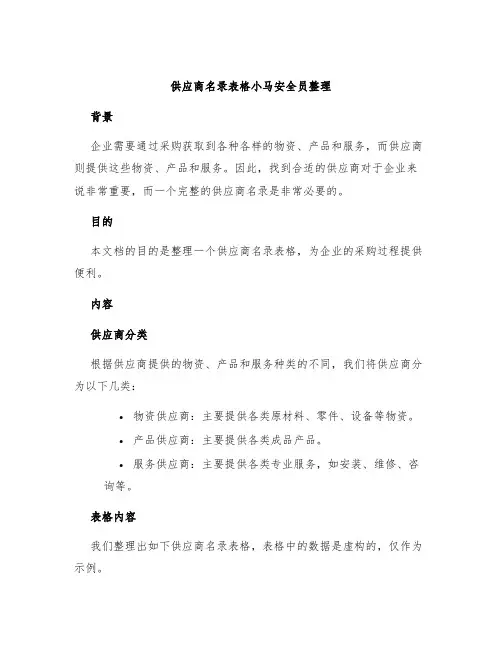 供应商名录表格小马安全员整理