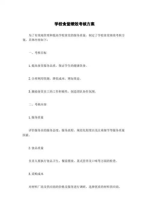 学校食堂绩效考核方案