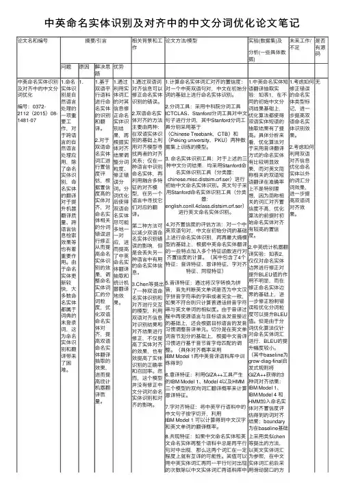 中英命名实体识别及对齐中的中文分词优化论文笔记