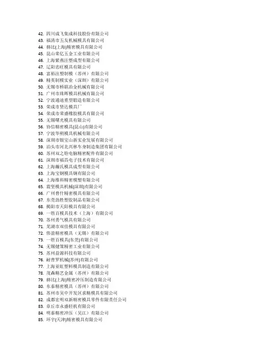 中国模具行业百强企业排行榜