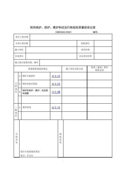 【管理精品】供热锅炉、烘炉、煮炉和试运行检验批质量验收记录