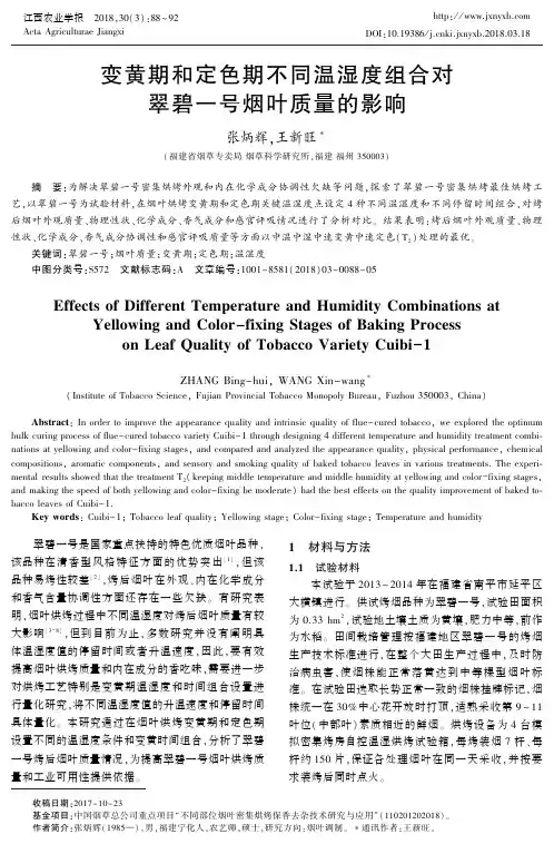 变黄期和定色期不同温湿度组合对翠碧一号烟叶质量的影响