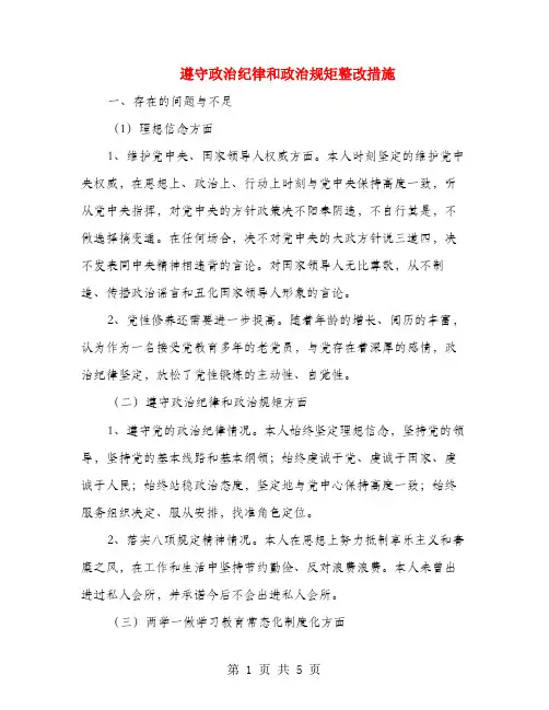 遵守政治纪律和政治规矩整改措施
