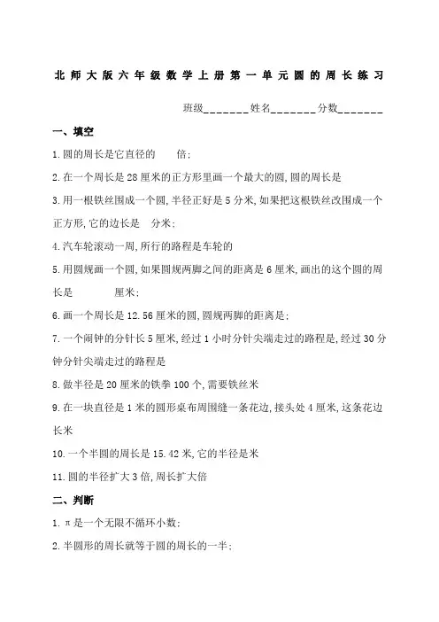 北师大版六年级数学上册圆的周长练习