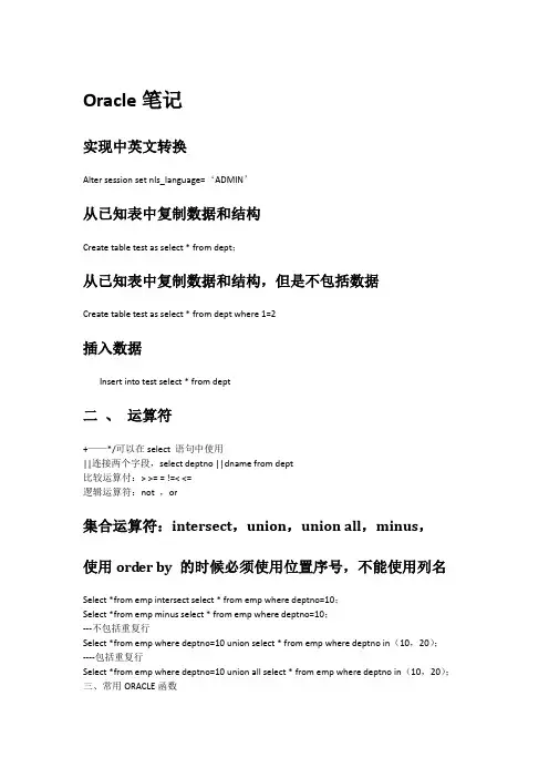 ORACLE常用函数和一些项目中常用的SQL语句