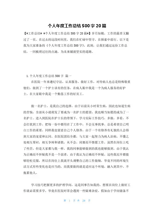 个人年度工作总结500字20篇