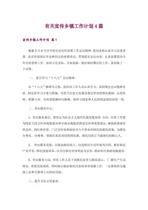 有关宣传乡镇工作计划4篇