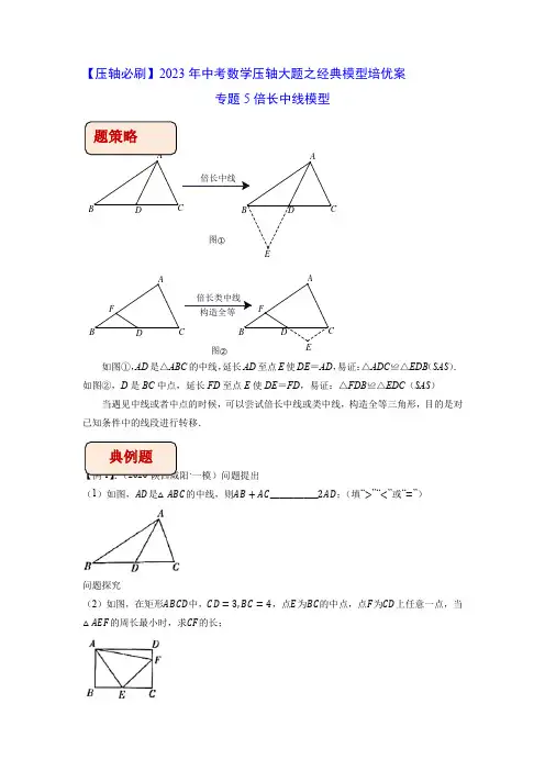 中考数学几何模型专题5倍长中线模型(学生版)知识点+例题