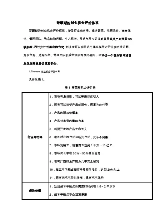 蒂蒙斯评价体系