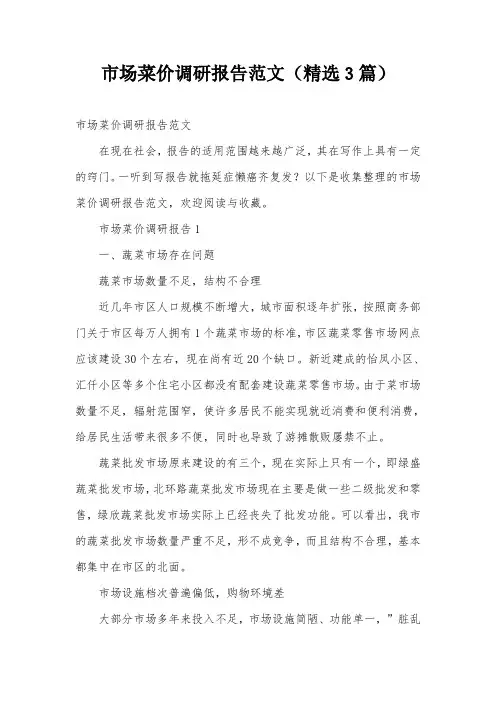 市场菜价调研报告范文(精选3篇)