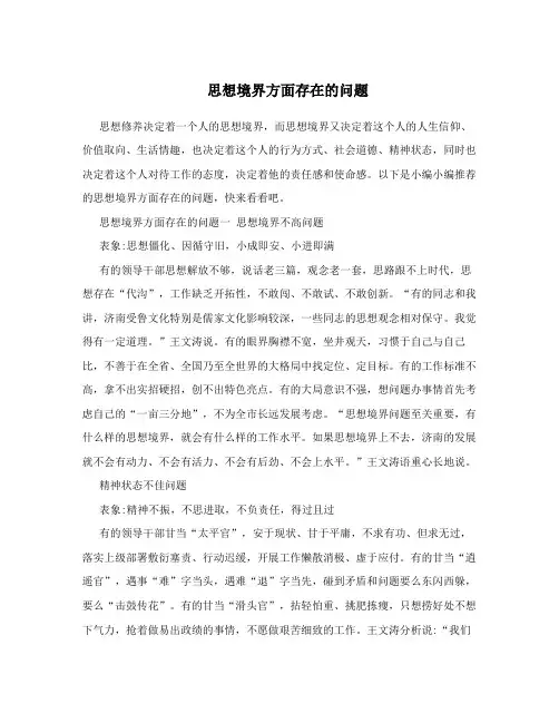 思想境界方面存在的问题