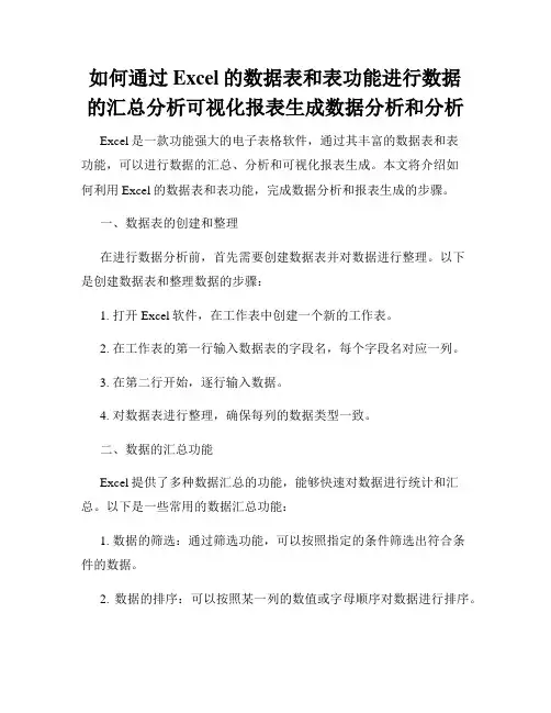 如何通过Excel的数据表和表功能进行数据的汇总分析可视化报表生成数据分析和分析