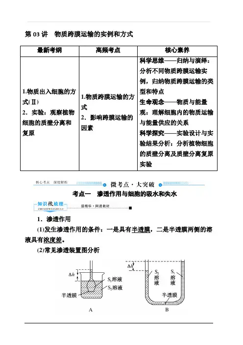 2020版赢在微点高考生物人教版一轮复习讲义：第二单元第03讲物质跨膜运输的实例和方式含答案