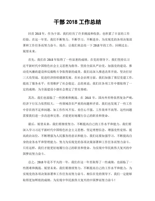 干部2018工作总结