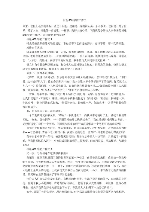 相逢600字初三作文