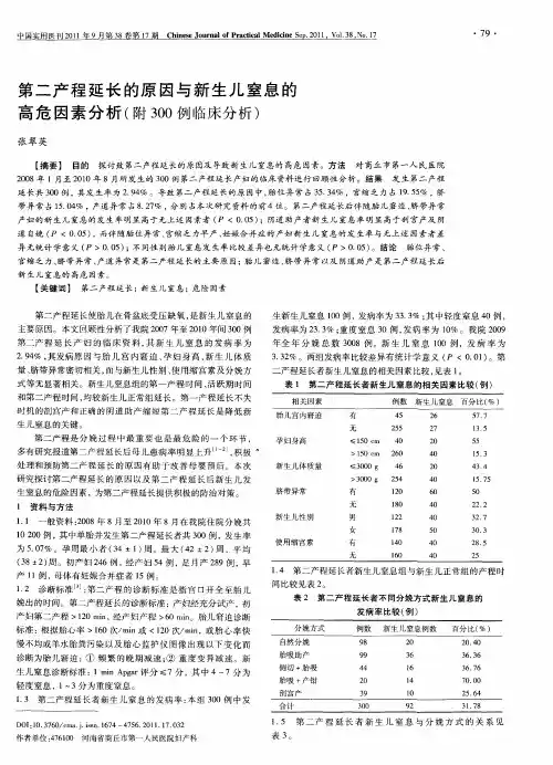 第二产程延长的原因与新生儿窒息的高危因素分析(附300例临床分析)