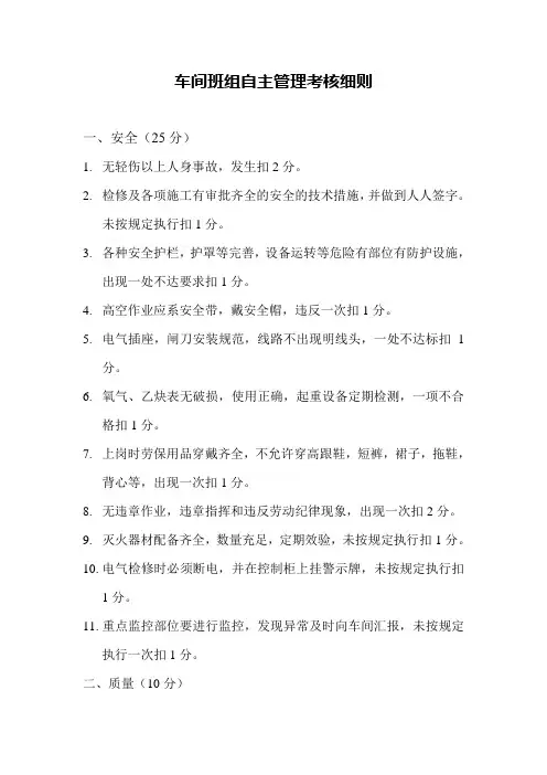 矿山车间班组自主管理考核细则