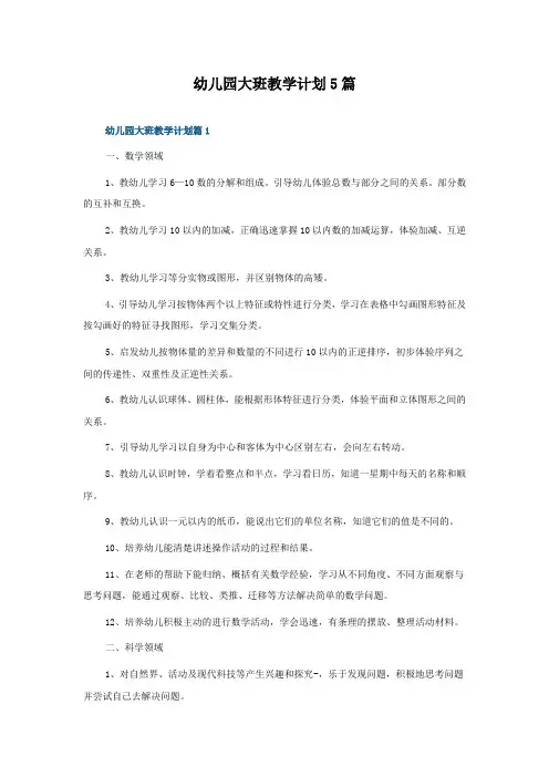 幼儿园大班教学计划5篇