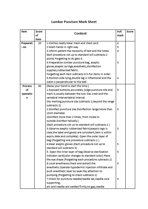 1-6腰椎穿刺评分表(最终版)