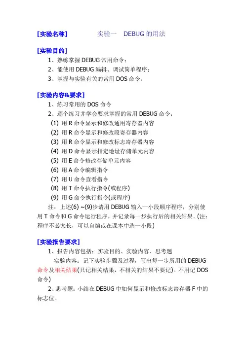 实验一 DEBUG的用法