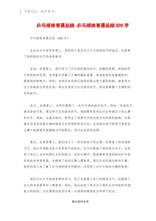 乒乓球体育课总结 乒乓球体育课总结500字