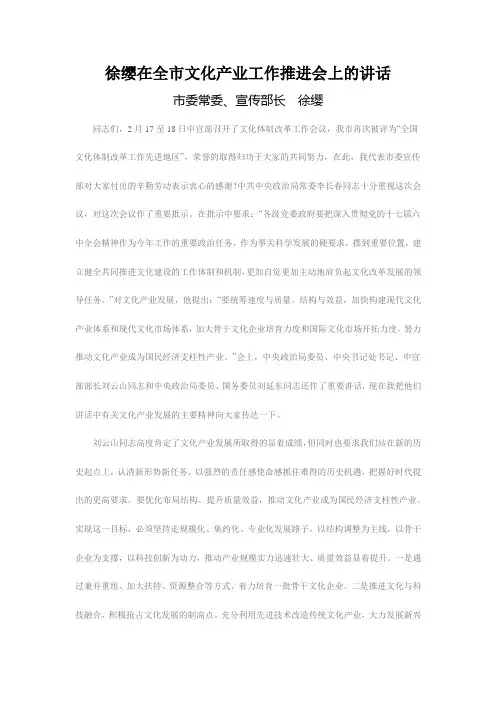 徐缨在全市文化产业工作推进会上的讲话
